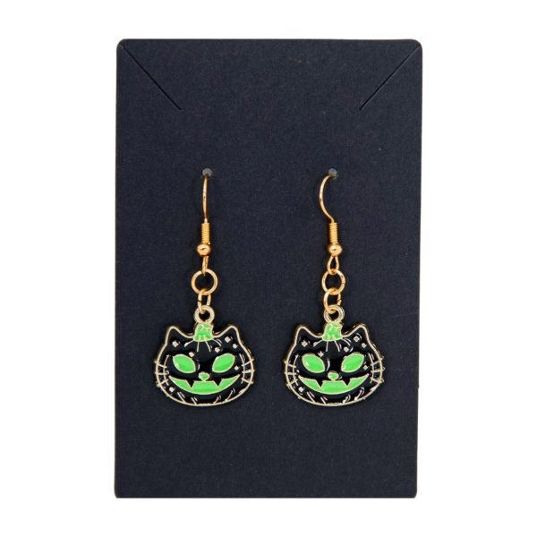 Black cat with green eyes earrings