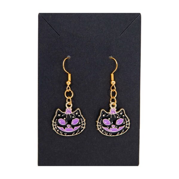 Black cat with purple eyes earrings