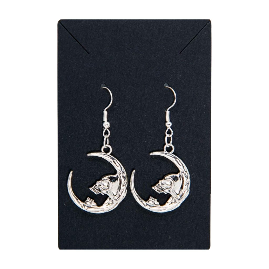 Crescent Moon Skull Earrings
