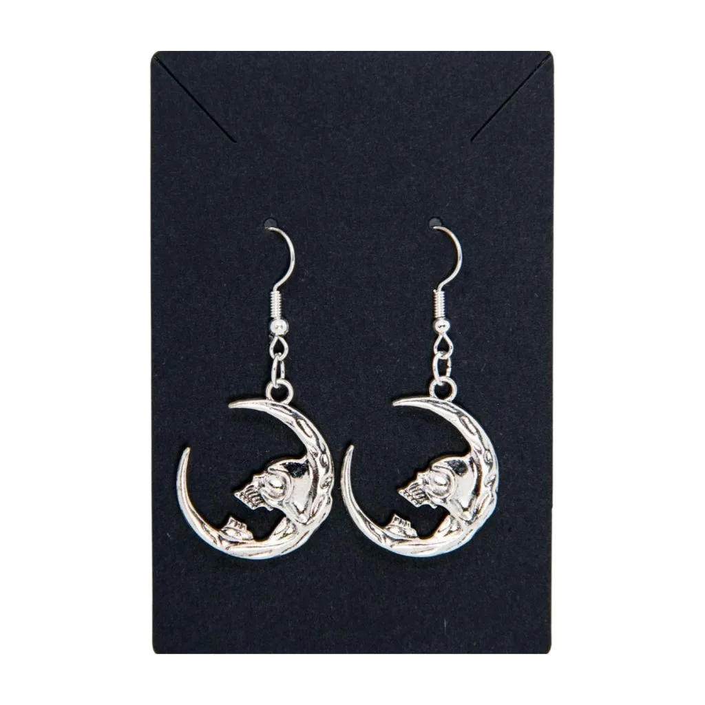 Crescent Moon Skull Earrings