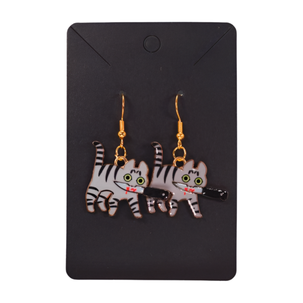 bad kitty earrings grey tabby